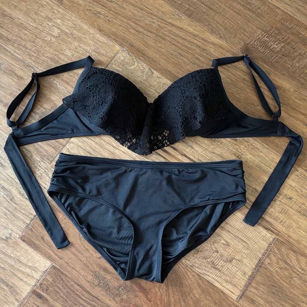 Coco Reef Black Two Piece Bikini Swim Suit Women's Size XL Bra Size 36/3…